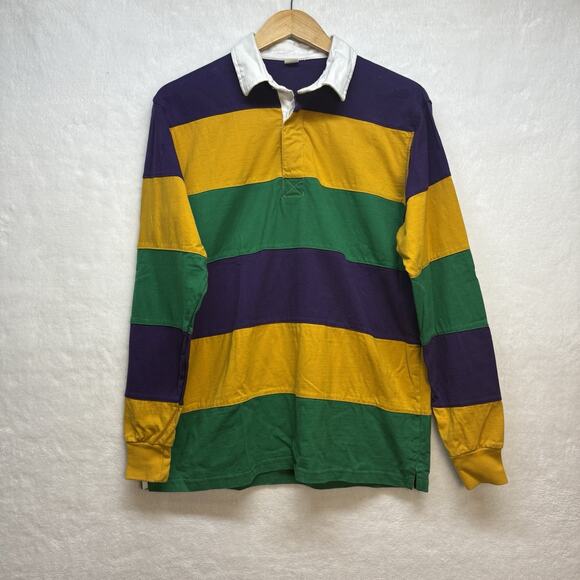 NGI Mardi Gras Long Sleeve Rugby Polo Shirt Purple Green Gold Men’s Size L - Picture 1 of 10